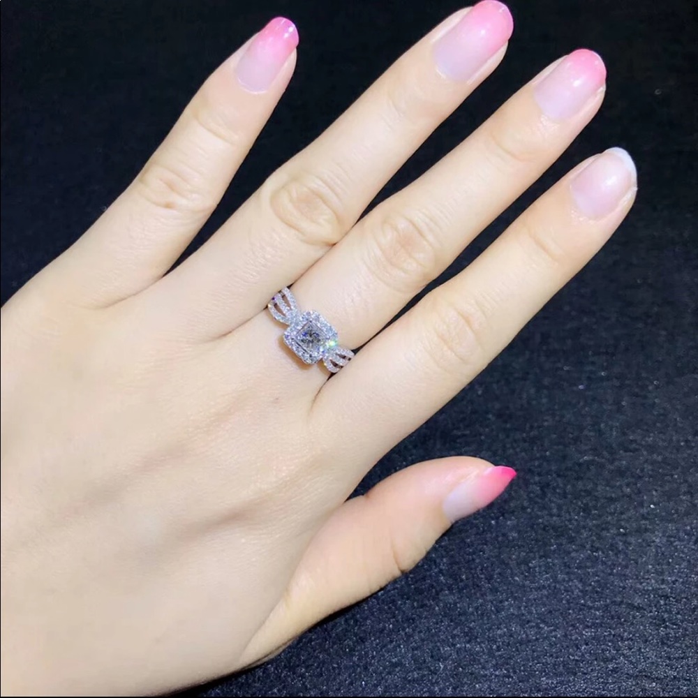New 925 Silver Square Cut Diamond Bridal Ring - Picture 3 of 3